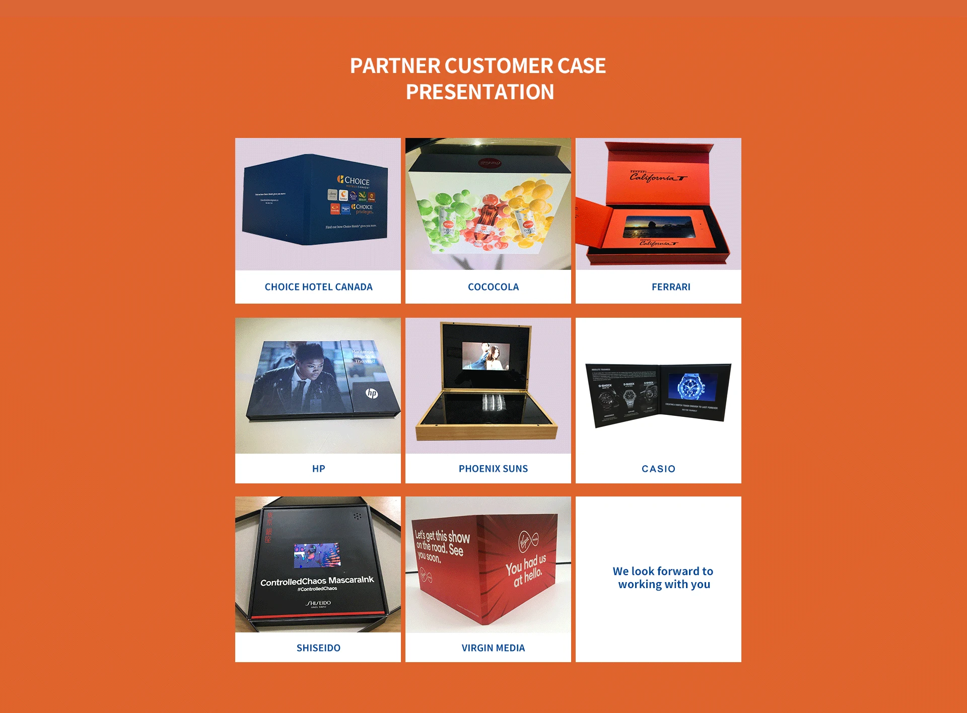 7 inch touch screen lcd video player brochure advertising with stand box