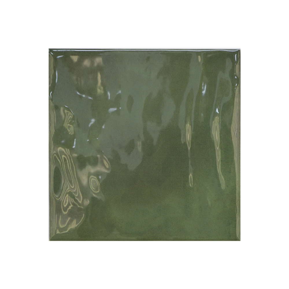 Wavy Surface Glossy Green Color Mosaic Subway Tile for Bathroom Kitchen