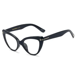 97398Stylish large frame personality anti-blue Light glasses TR90 true film dazzling plain glass frame cat eye optical eyewear