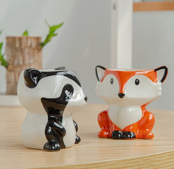 Mini Cute Ceramic Animal Flower Pot Succulent Plant Pot Cartoon Cow Elephant Ceramic Flower Plant Pot Tiny Flower Planter Cactus