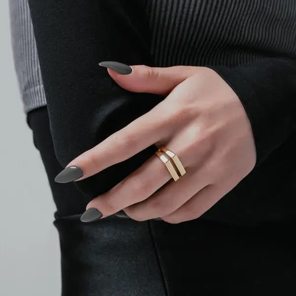  2021 Simple Design Double Side Rings Jewelry Stainless Steel Gold Metal Pave Open Ring For Women