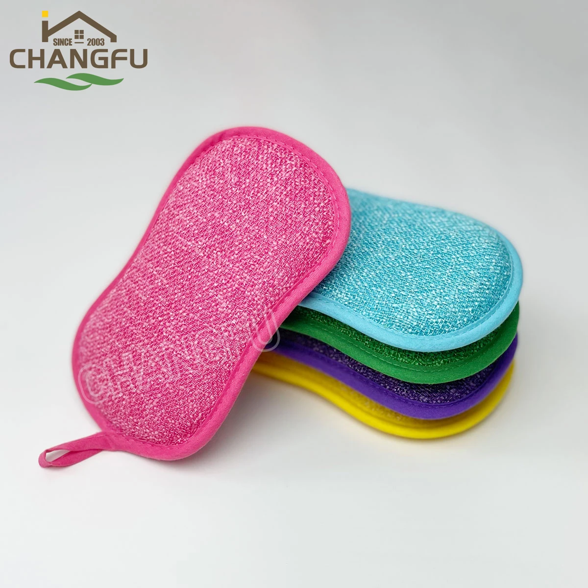 Changfu cleaning materials washing Double Sided Microfiber Sponge Scrubber for kitchen