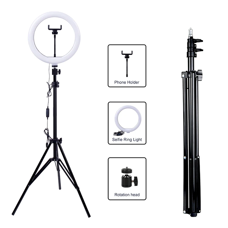 Кольцевой светильник для телефона 10 дюймов, светодиодный кольцевой светильник tik tok для видео прямой трансляции, селфи, со штативом, держателем для телефона