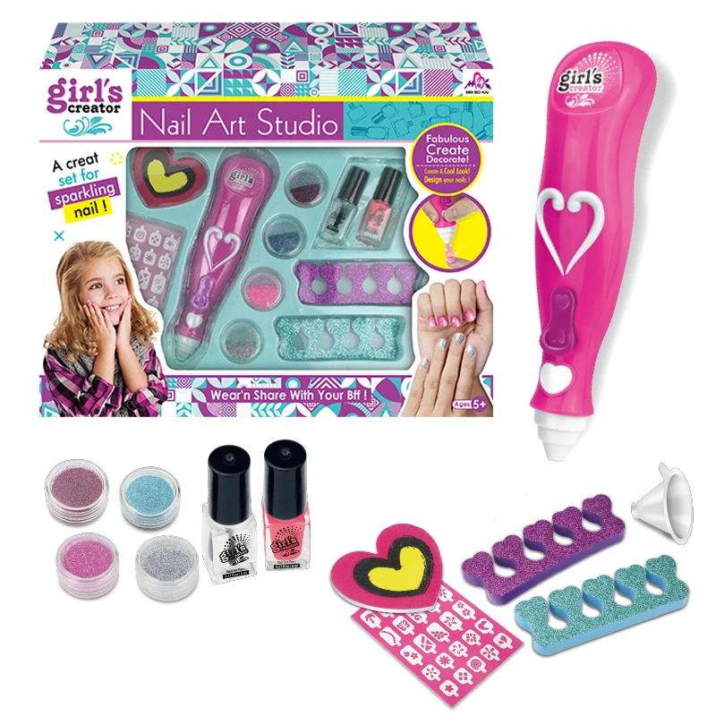 Nail Art Studio Girl Creator Fabulous Create Decorator Sparkling Nail Set for Children Play House Toys Girl