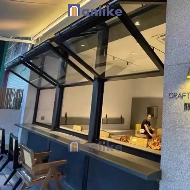 Anlike Aluminum Tempered Glass Panel Bi-Fold Smart System Black Electric Up And Down Vertical Folding Windows