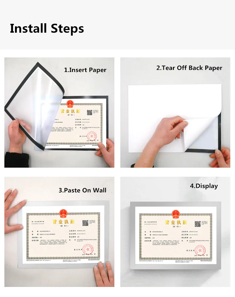 Magnetic Sign Holder, PVC Display Photo Certificate Frame, Strong Magnetic sticker Display Frame