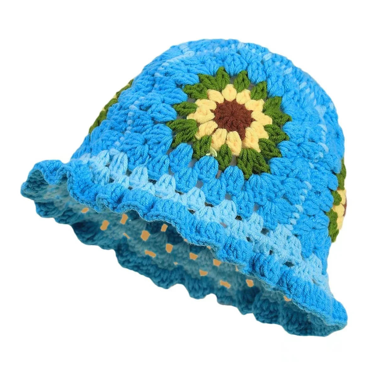 Colorful Hand-Knit Silk Beanies Floral Crochet Design Leaf Argyle Patterns Daily Use Bucket Hats for Kids for Cycling