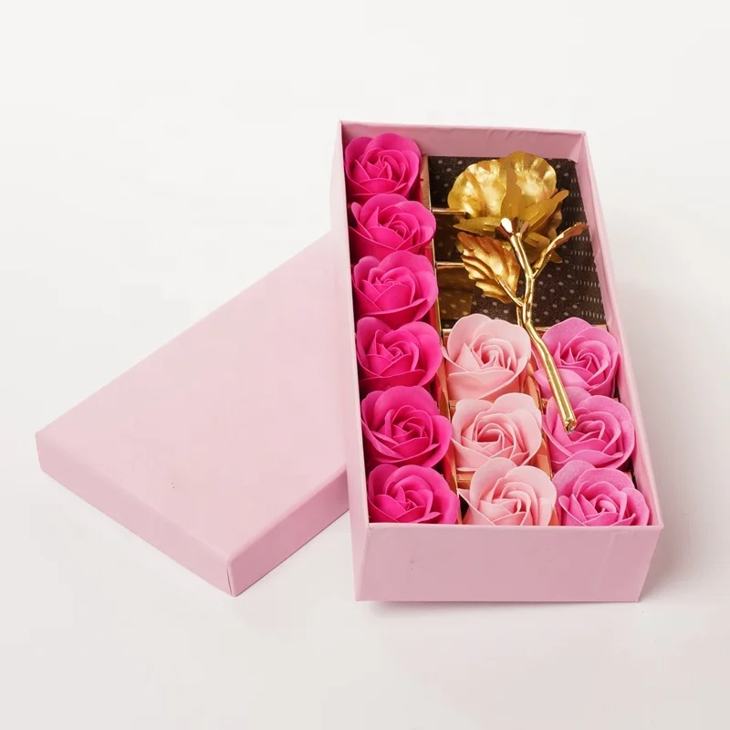 China Manufacture Mother Day Gifts Box Gold Rose Decoration Home Festival Artificial Flowers