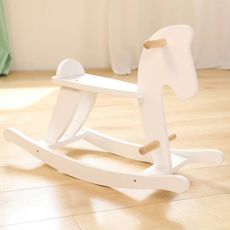 Unisex Wooden Rocking Horse Toy for Children Ins Style Ride-On Chair Toy Ride-On Toy Animal for Baby