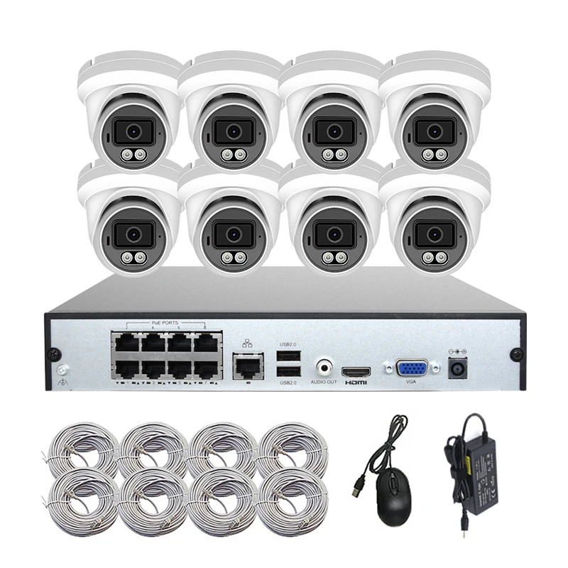 CCTV 4K 8MP Security Colorvu IR Camera System 8 Channel 4CH 16CH NVR Kit PoE with Audio H.265 IP POE NVR Kit