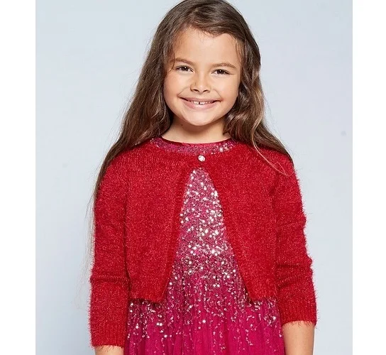 
Holiday Party Wear Girls Fluffy Lurex Crop Cardigan Knitwear Kids Cute Baby Girls Cartoon Sweater For Teen Girls 
