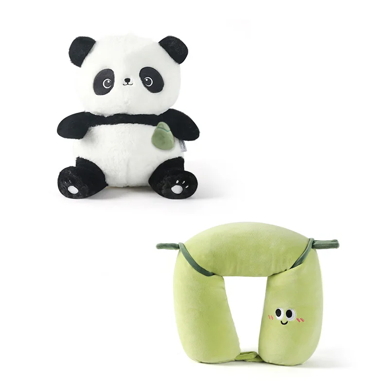 Custom Cute Panda Bamboo Transform 2 In 1 Travel Pillow Filled With Microbeads Toy For Funny