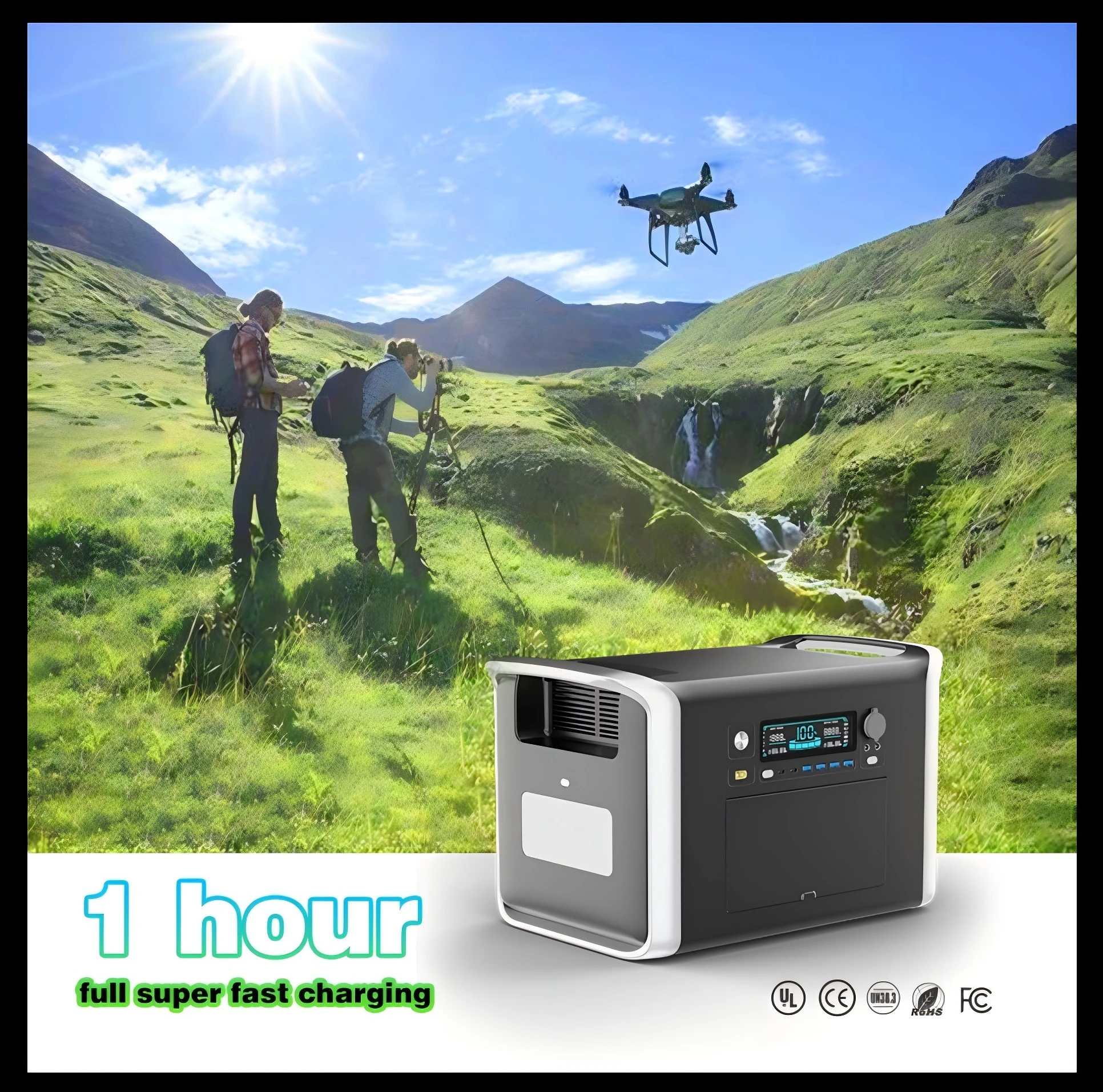 2000W Portable Power Station 2048Wh LiFePO4 Battery 2600W 1 Hr Fast Charge Solar Generator for Outdoor Camping/RV/Emergency