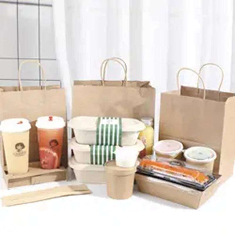Wholesales Custom Logo Printed Cheap Recycled Take Away Food Packaging Shopping Brown Kraft Paper Bag With Twisted Handles
