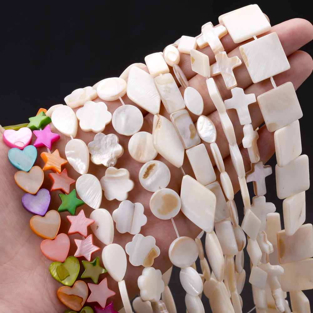 Natural Shell Beads Mother of Pearl Love Star Oval Round Flat Loose Spacer Beads for Jewelry Making DIY Charm Bracelet Necklace