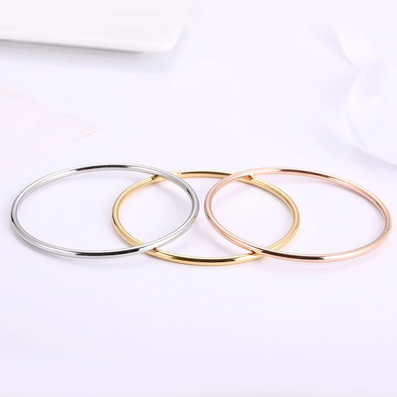 Trendy Stainless Steel Classic Round Gold 3MM Single Circle Bangle Simple Style Closed 3MM Thin Wire Bracelets Bangles for Women