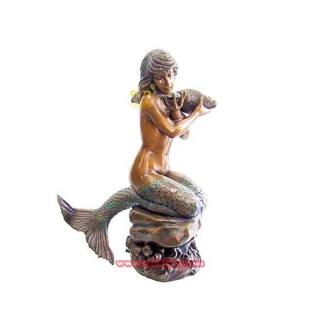 High Quality Street water feature Landscape decor Design Metal Crafts art sculpture sea snail Bronze Mermaid Statue