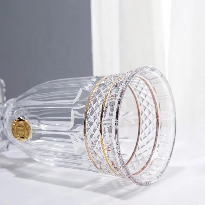 luxurious footed home decor crystal glass vase with gold lines for home hotel table flower arrangement