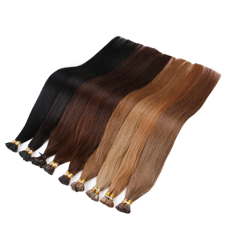 Factory Price 20' 22' Cuticle Aligned Raw Virgin Remy Hair pre-bonded keratin hair extensions flat tip hair extensions