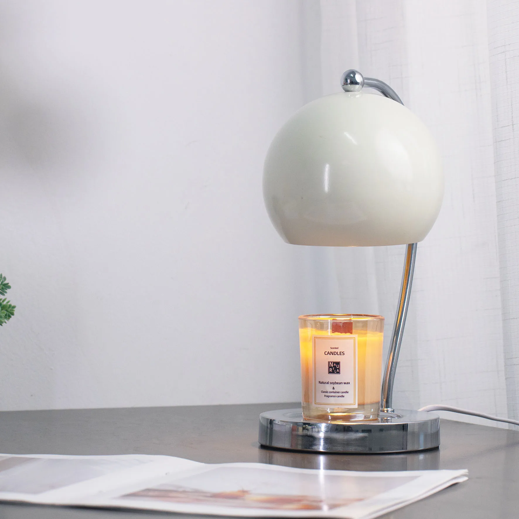 Metal Ball Candle Warmer Lamp Electric Scented Jar Candles Dimmer Wood Base Table Lamp Aroma Burner Melter GU10 Halogen