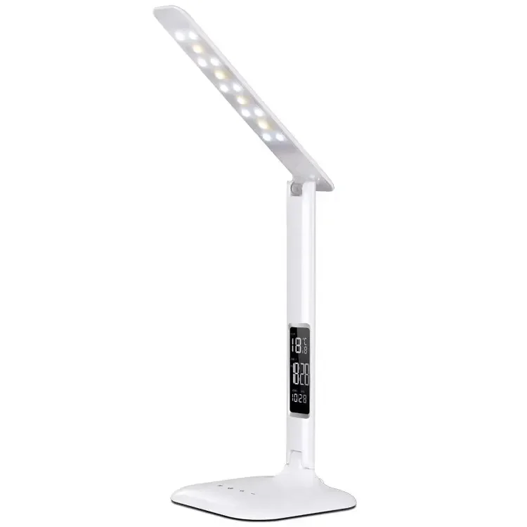 Portable eye protection LED bedside desk lamp wireless charger with Calendar Alarm Clock dimming foldable desk lamps
