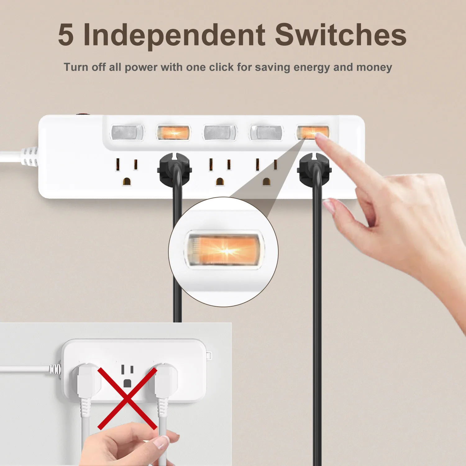 2023 New  US Standard  Socket  Fashion White Electric Power Strips  Home Office Charging Station 2ft Power Cord 2m