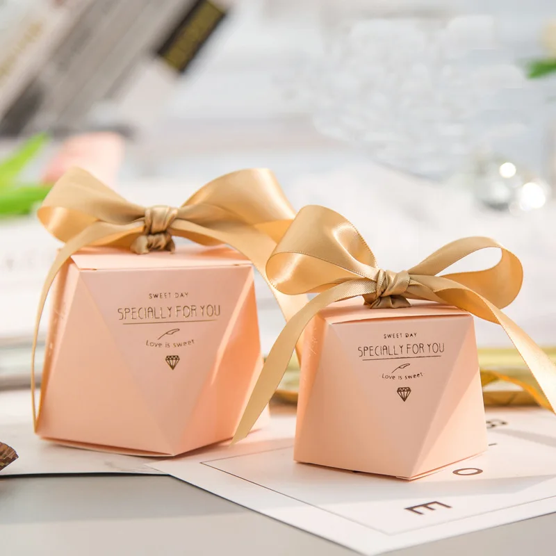 New Europe Hexagon Style Candy Box Wedding Favors Paper Gift Boxes With Ribbon