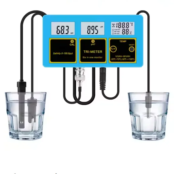 PH/Salinity/TEMP Meter Multi Parameter PH&Monitor Temperature Meter 110~120V Detector Water Quality Device Aquarium Fish