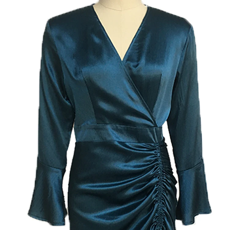  Женское атласное платье Yunnes с длинными рукавами и невидимой молнией сзади