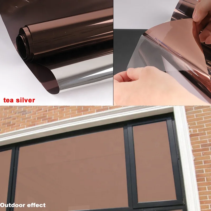 Popular selling heat resistant metallic reflective foil glass brown silver  window building tinted film for glass protection