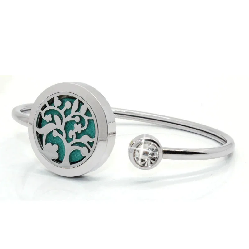 Zircon Tree Of Life Locket Pendant Bracelet Stainless Steel Jewelry Bangle Aroma Essential Oil Diffuser For