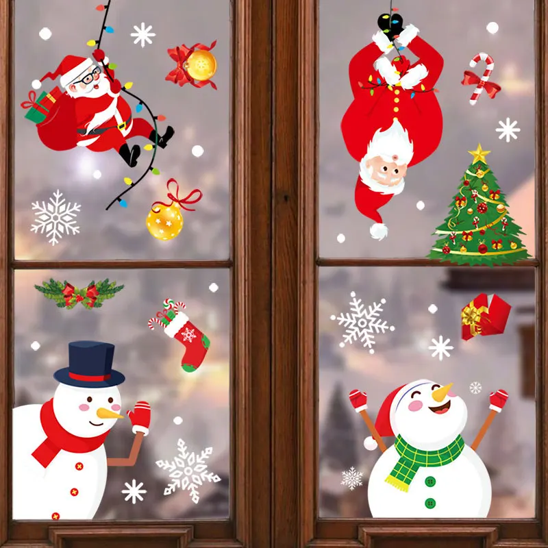 
Hot Sale Christmas Decoration Christmas Tree Elderly Snowman Snowflake Static Sticker 
