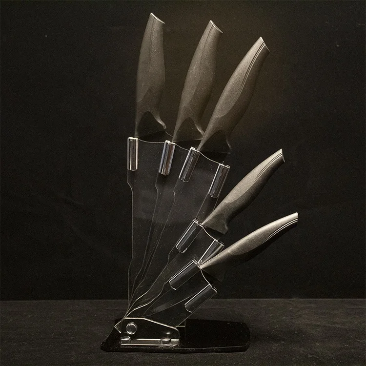 
Hot Selling Product Professional Kitchen Black Handle Black Plane 5 Knives With Ceramic Peeler 