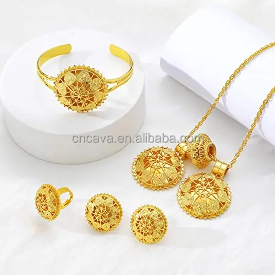 fashion popular design ethlyn 4pcs 18K gold plated ethiopian jewelry sets necklace eritrean/habesha bride wedding gifts
