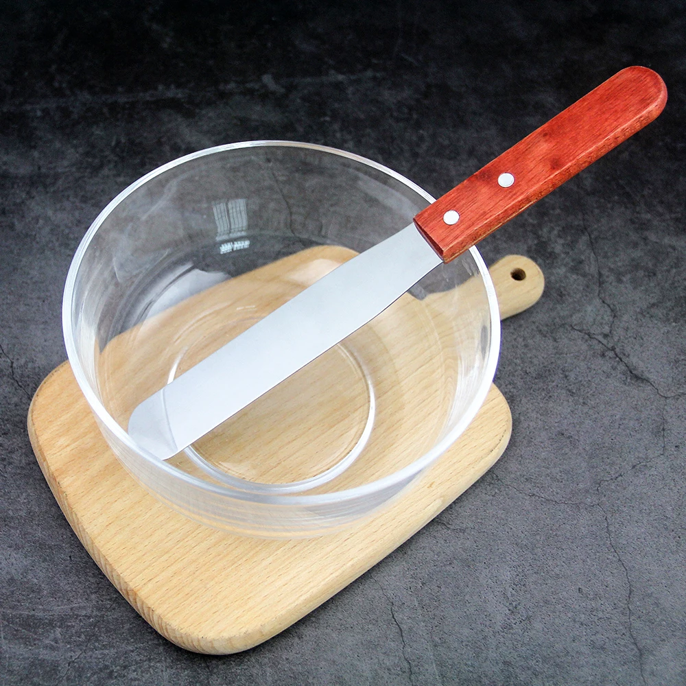 YF Custom Pastry Cake Cream Scraper Butter Spatula With Wooden Handle Cake Baking Icing Spatula