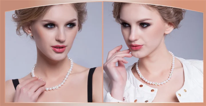 FEIRUN 8-9mm 3A button white 925silver Women Freshwater Cultured Pearl Necklace