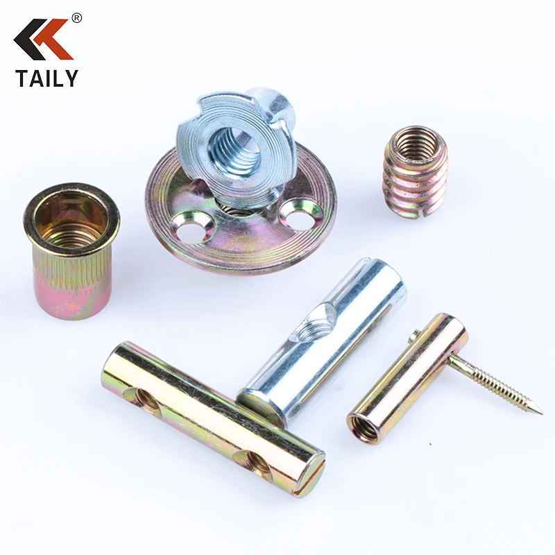Оцинкованная углеродистая сталь мебель деревянная Вставка втулка цилиндр три блокирующих отверстия Т-гайки