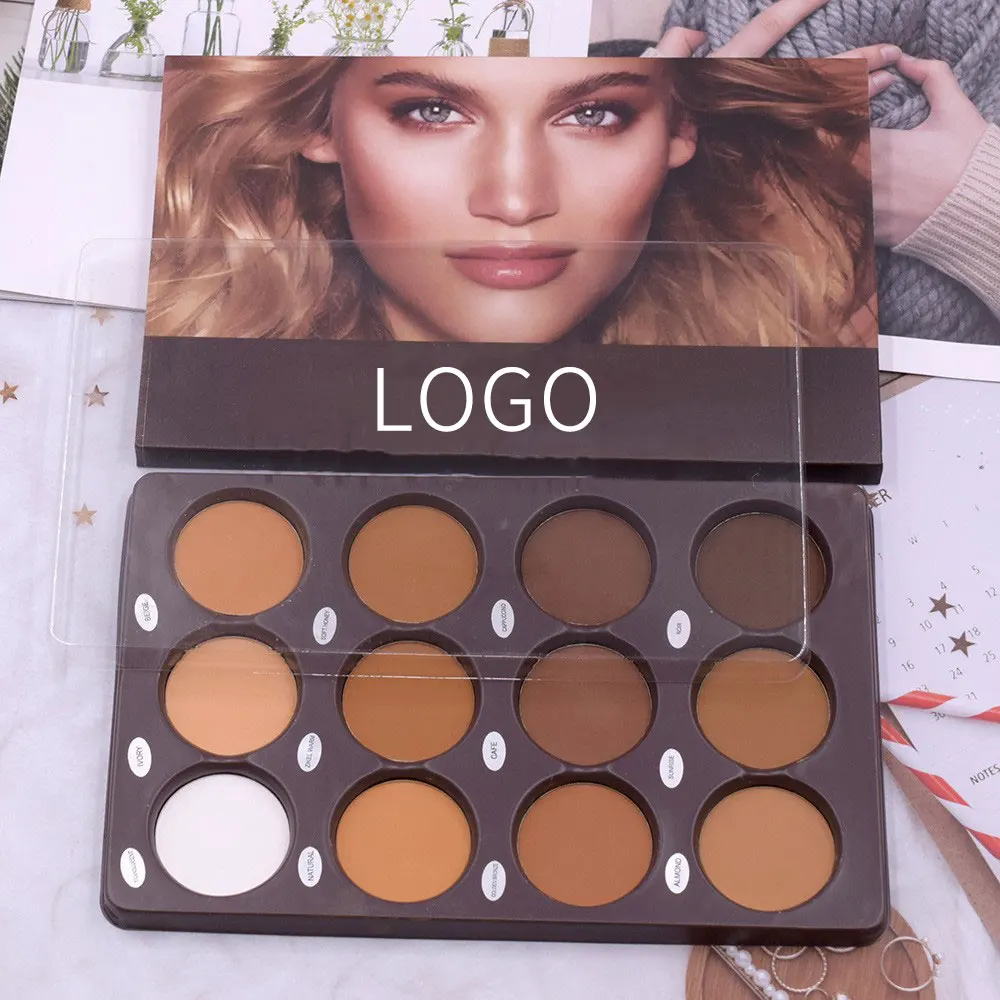 Wholesale Natural 12 Color Vegan Makeup Face Contour Cosmetics Matte Pressed Powder Palette