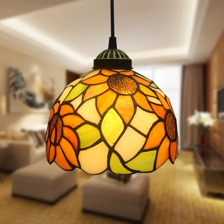Hot Sales Tiffany Style Pendant Light Vintage E27 Round Rustic Coloured Glass Decoration Chandelier Adjustable Chandelier