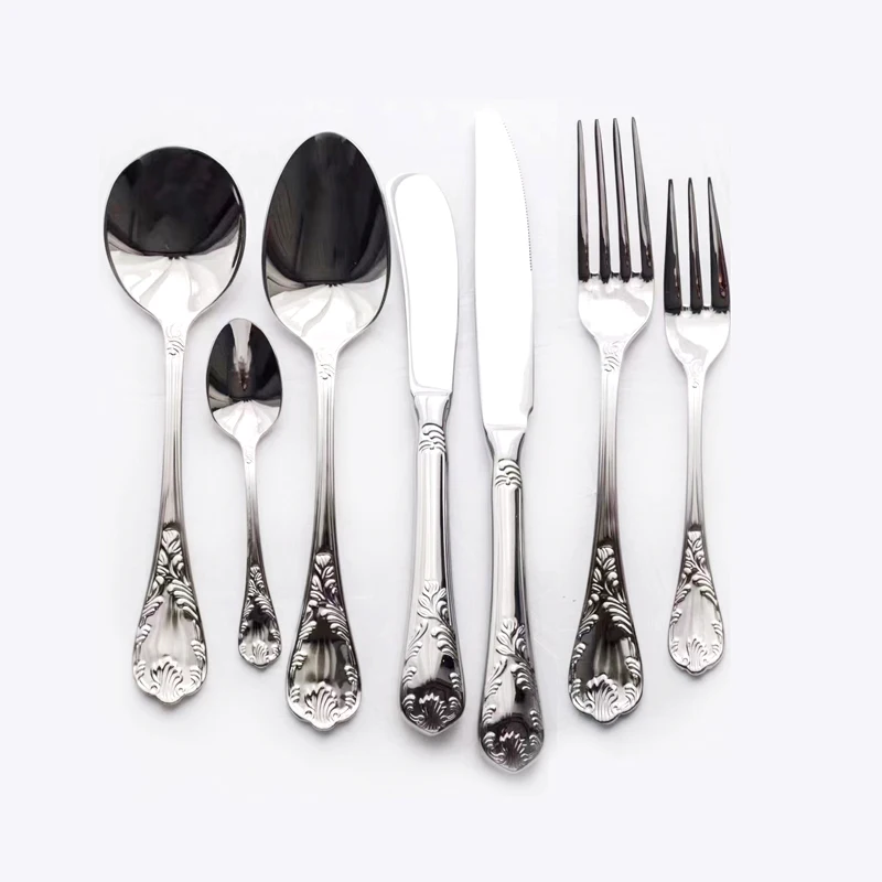 Средневековый стиль ретро и антикварные тисненые столовые приборы 304 из нержавеющей стали набор столовых приборов для свадебного декора