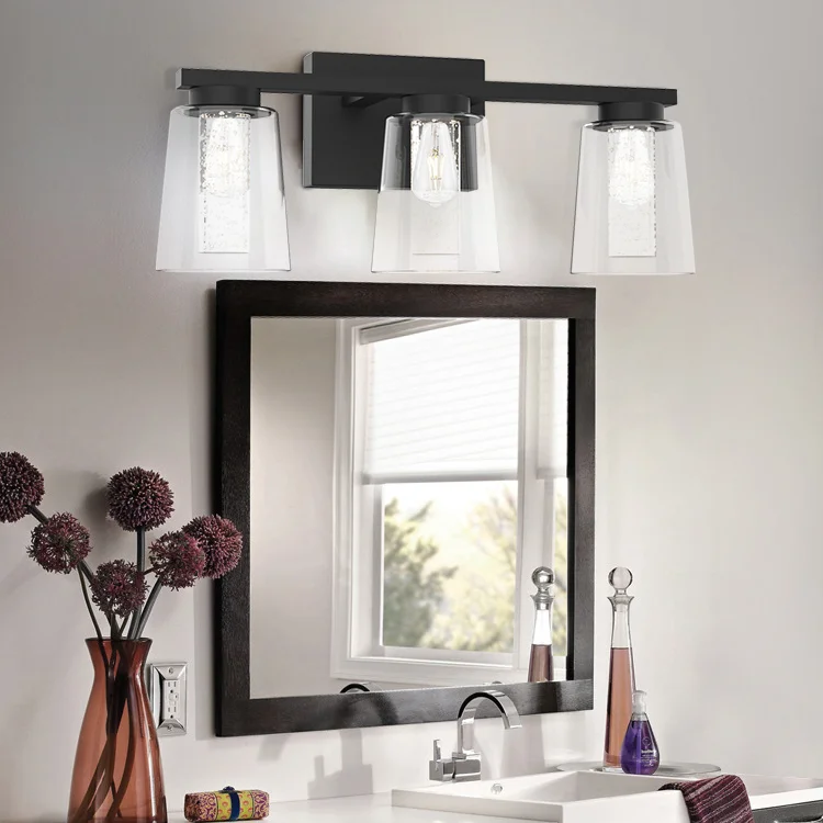 Modern Bathroom Vanity Lighting Fixtures Crystal Glass 3 Light Highly Transparent Matte Black Vanity Light Led Wall Lamp