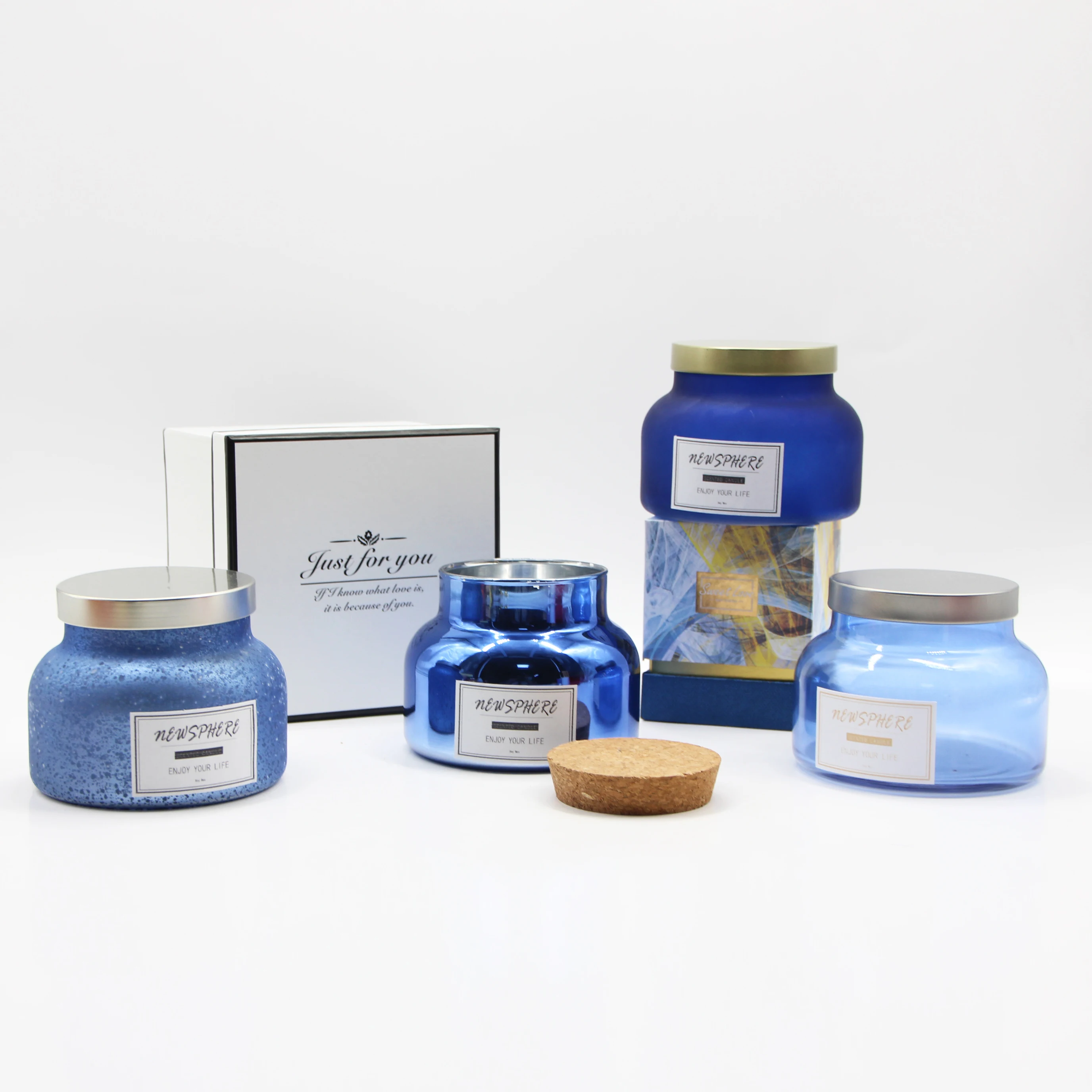 8oz 18oz Wholesale Unique Custom Logo Frosted Blue Black White Apothecary Glass Candle Jars Making with Lids