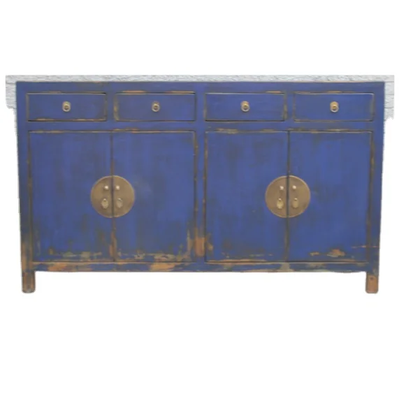 Китайский античный синий выдвижной ящик и дверной шкаф для гостиной