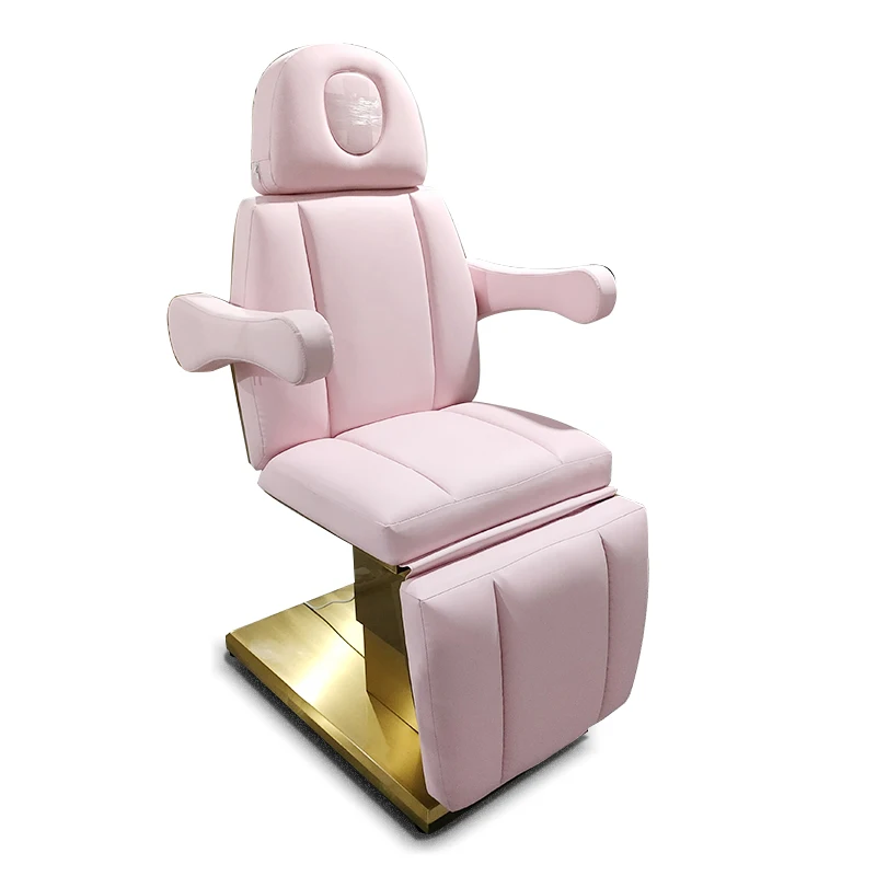 Beauty salon furniture pink leather lash massage table bed 3 motor gold base examination electric massage couch
