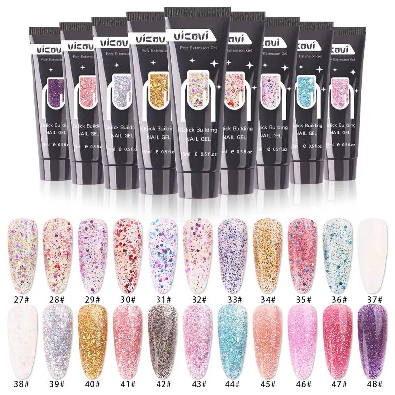 New Painless Quick Nail Extension Glue Foreign Trade Poly Gel Nail Varnish Sequin Extensions Free Sample Customizable Logo Art