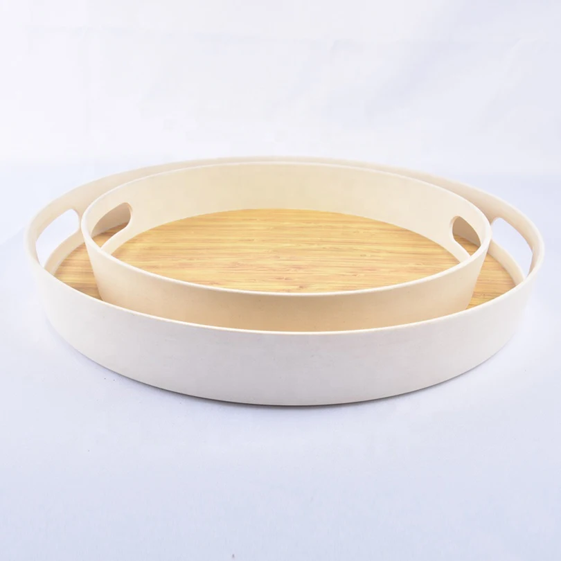 
13inches Latest eco biodegradable bamboo fiber serving tray with customized pattern 
