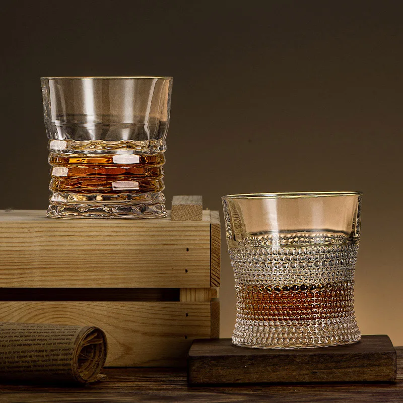 300ml European Custom Lead Free Crystal rock snifter Whiskey Embossed Glasses for Bar Party