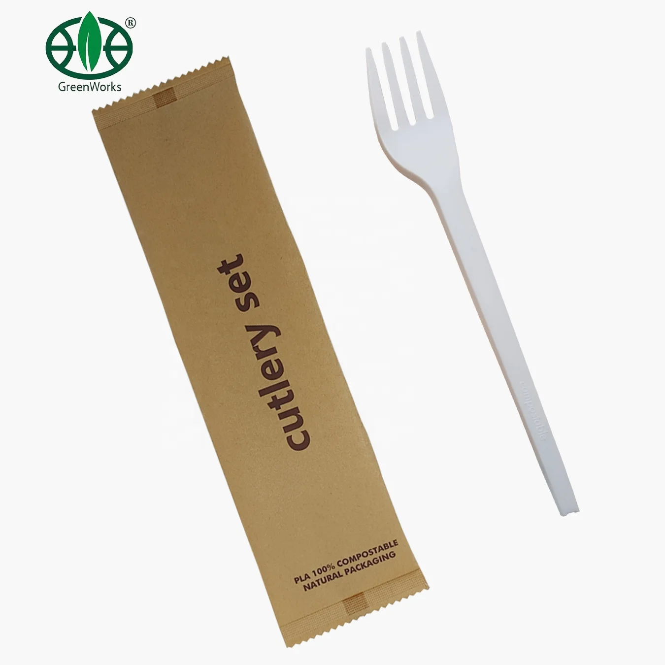 GreenWorks 100% compostable CPLA forks heavyweight disposable biodegradable bio-based plastic utensils cutlery individual fork