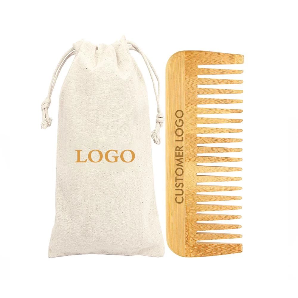 Private Label Wooden Combs Wide Tooth Styling Wide Tooth Comb Custom Logo Bamboo Wooden Branded Hair Comb