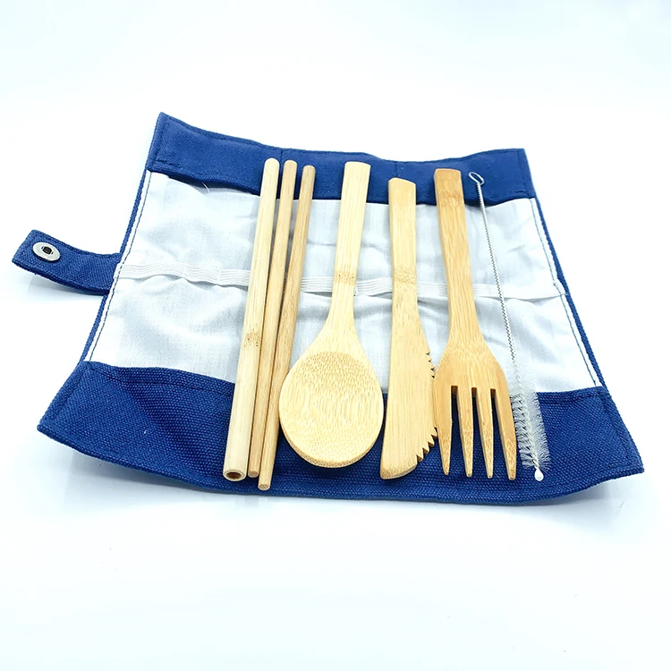 Amazon Portable Bamboo Cutlery Set Travel Camping Utensils Fork Spoon Knife Straw Set